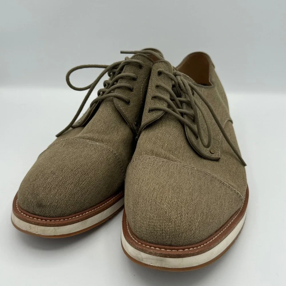 Mens Beige Khaki Oxford Shoe Canvas Derby Mens Casual Preppy Modern Minimalsit